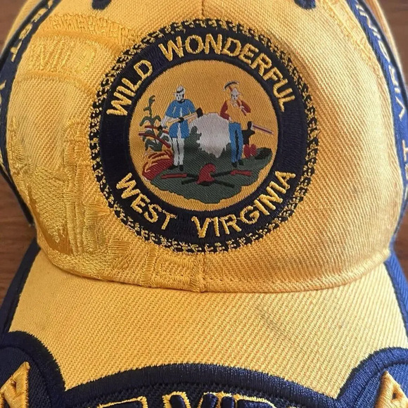 Wild Wonderful West Virginia Cap Hat Embroidered Strap Back Gold Blue - Picture 2 of 9